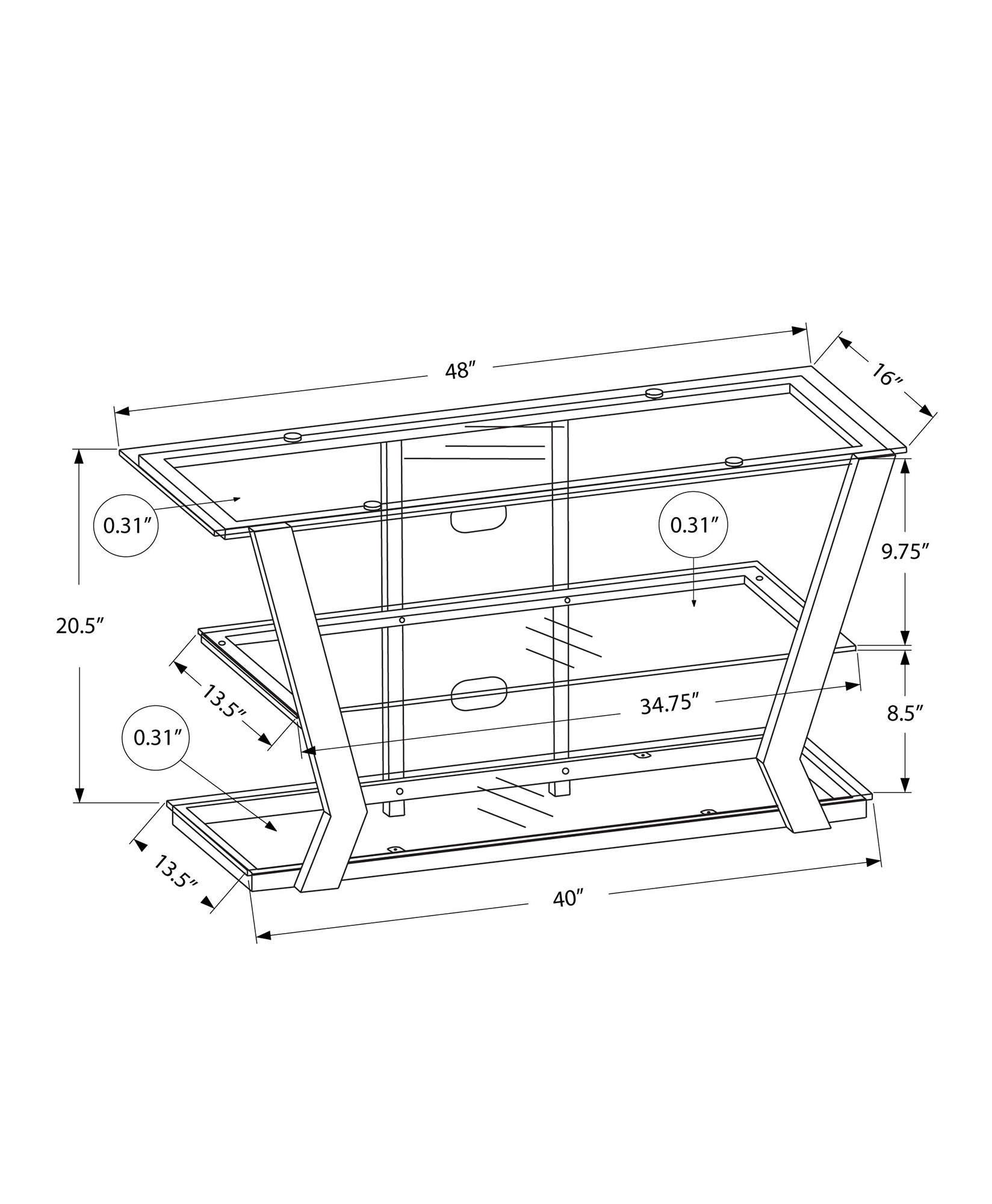 TV STAND - 48"L / BLACK METAL WITH TEMPERED GLASS